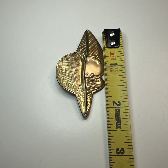 Vintage Woman's Head & Large Brim Hat Pin Gold Tone - Picture 2 of 3